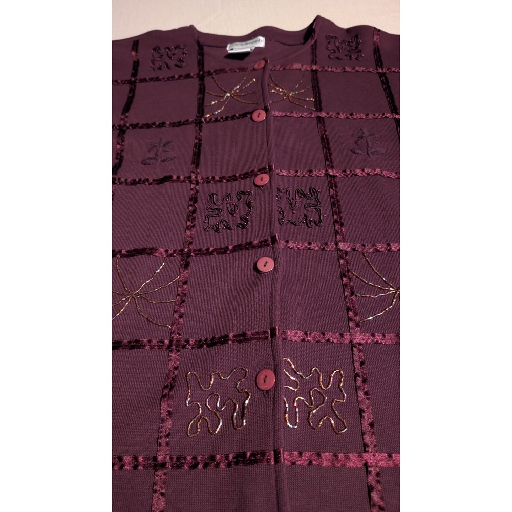 Women's Compliments XL Decorative Plum Cardigan